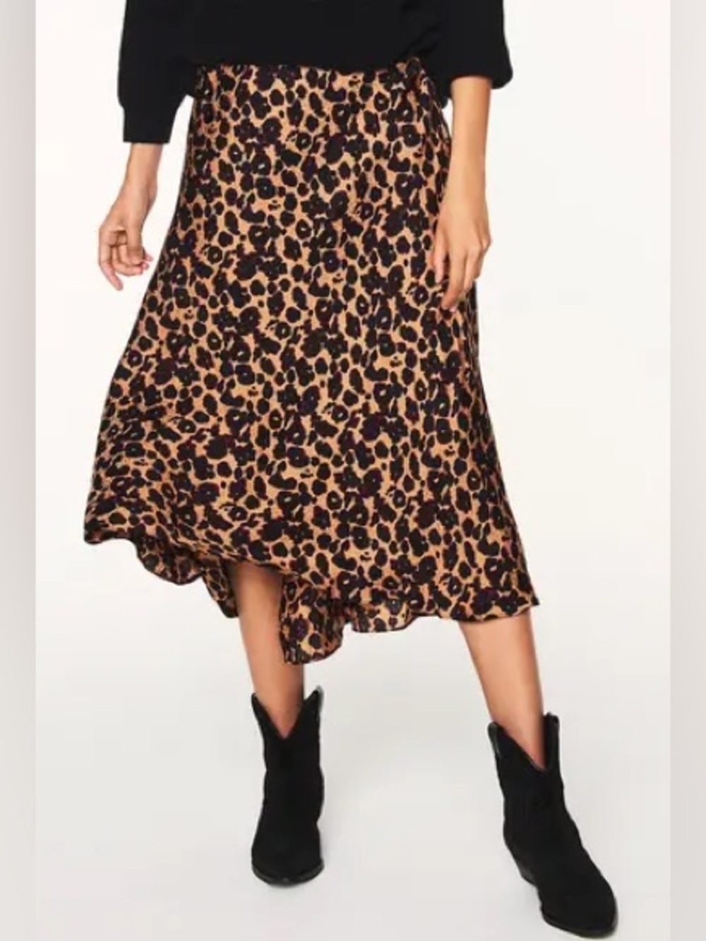 Ba&sh Teddy Leopard Print High-Low Midi Skirt size XS